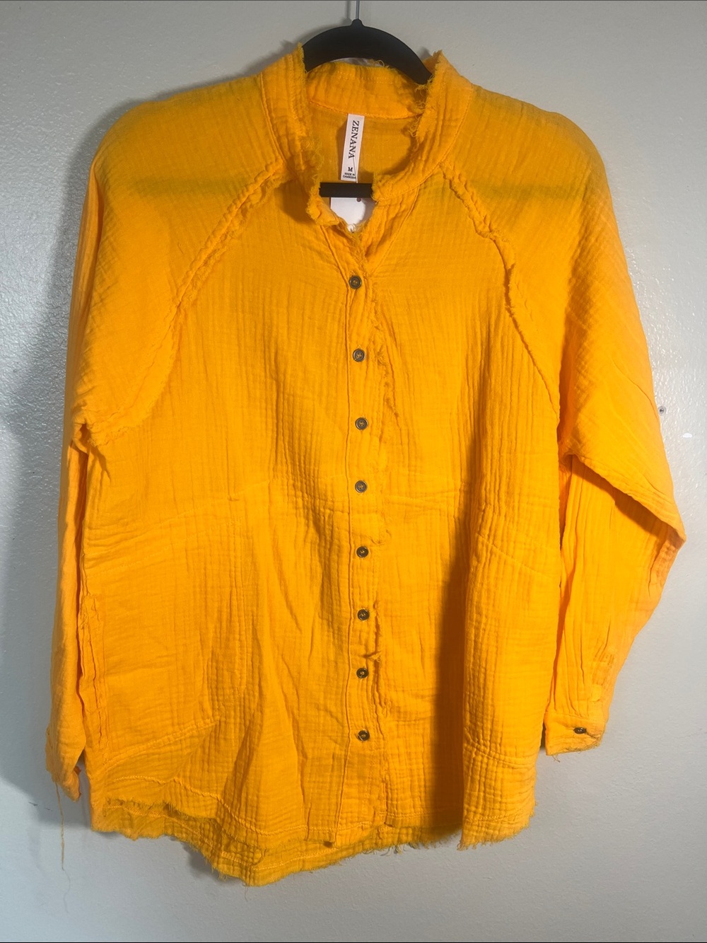 Zenana Outfitters Bright Yellow Button-Down Gauze Shirt